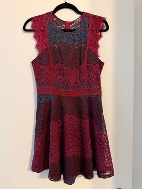 Miss Me Burgundy & Navy Lace Mini Dress